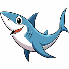 A Happy Cartoon Shark Swimming in the Ocean Depths