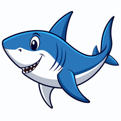 Adorable Cartoon Shark Illustration Happy Smiling Blue Fin Ocean Animal