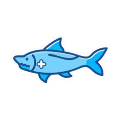 A Cute Blue Shark Cartoon Illustration with a Medical Cross Symbol
