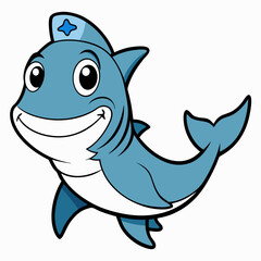 A Happy Cartoon Shark Wearing a Nurse Hat Smiles Cheerfully