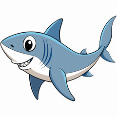 Fototapeta premium Adorable Cartoon Shark Illustration White Background Happy Smiling