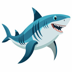 A Cartoon Illustration of a Happy Great White Shark Swimming in the Ocean