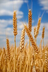 Harvest-ready wheat growing in rows.