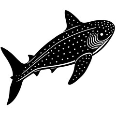 Black and White Illustration of a Whale Shark Swimming Gracefully