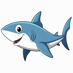 A Happy Cartoon Shark Swimming in the Ocean Depths