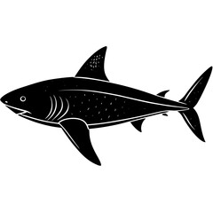 A Black and White Illustration of a Shark Swimming in the Ocean