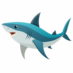 Adorable Cartoon Shark Illustration White Background Happy Sea Creature Ocean Animal