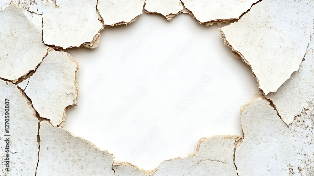 Poster distressed wall with circular break revealing a blank space for text or image insertion