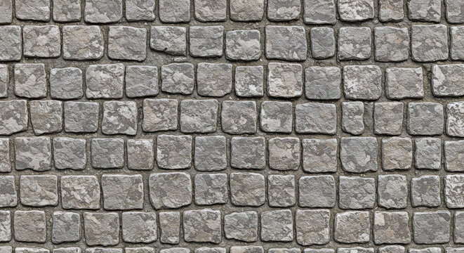 Seamless gray cobblestone wall or road texture background.