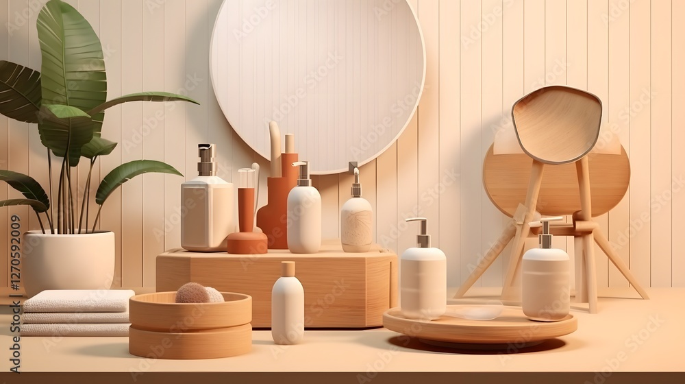 Poster luxurious skincare routine featuring calming botanical elements rejuvenating tools and a serene mini