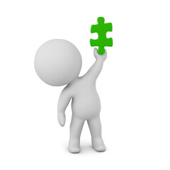 3D Character Holding Up a Small Puzzle Piece