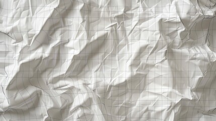 Obraz premium a crumpled sheet of white paper featuring faint grid lines, rendered in hyper-realistic detail. The focus should be on the interplay of light and shadow across the uneven surface