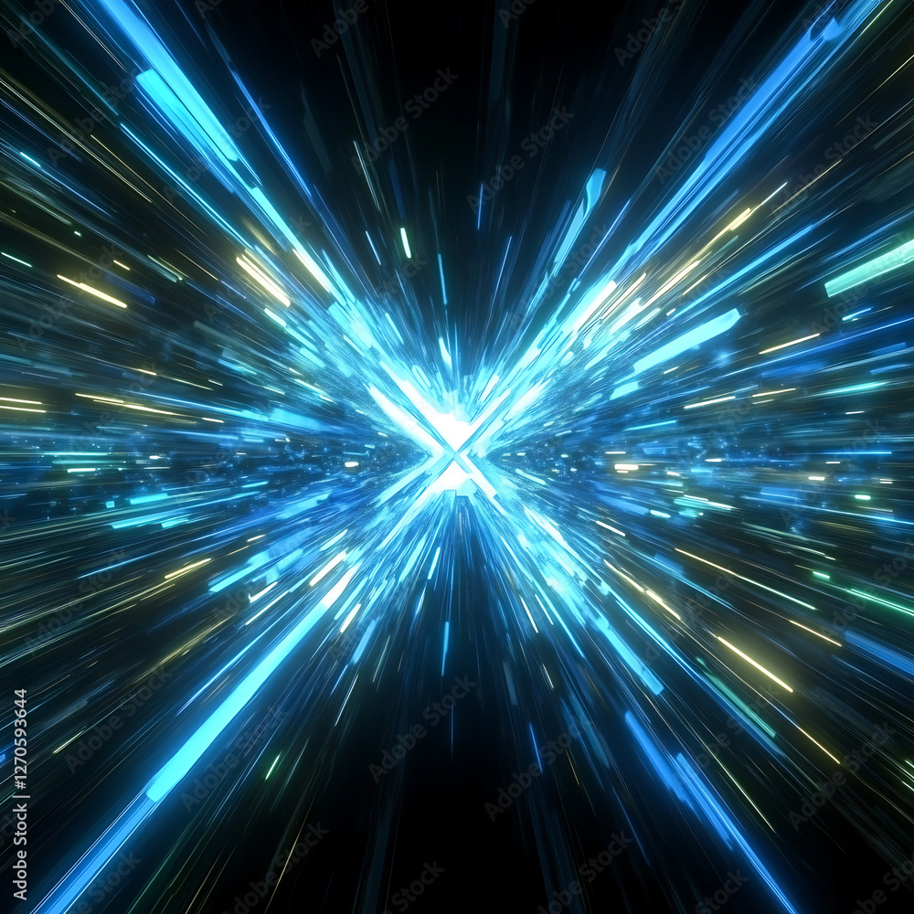 Poster dynamic burst of light streaks abstract representation of high speed travel effect simulation