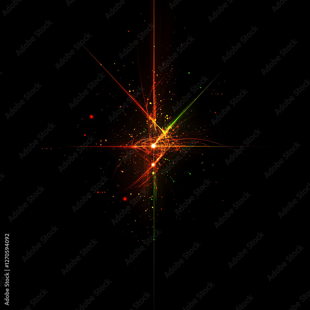 Poster dynamic digital display of energy pulses and fractal light streams on a black canvas background