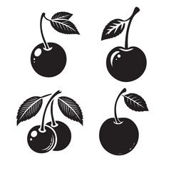 "Detailed Vector Art Featuring the Cherry Fruit Silhouette Isolated on White Background"