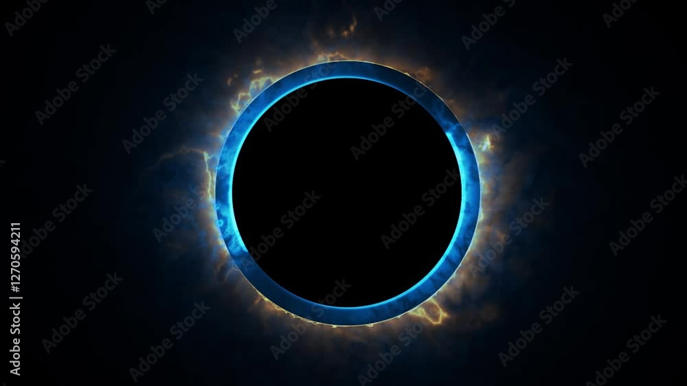Poster blue effect neon glowing circular frame background. repetitive motion animation and flashing. bright