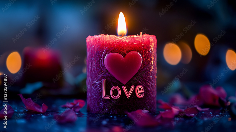 Poster candle lit in a romantic setting with petals and soft light creating a loving atmosphere