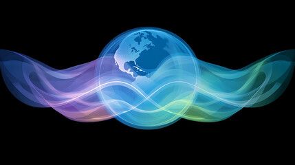 Earth Globe with Wavy Bands of Pastel Colors Futuristic Abstract Design Concept Modern Technology
