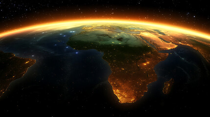 Obraz premium Earth View From Space Reflecting City Lights Across Africa Continent Globe World Sphere Planet