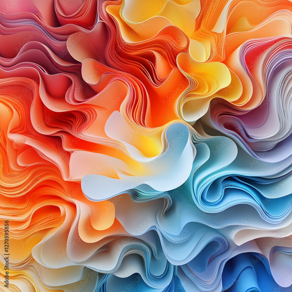 Fototapete A 3D illustration of vibrant, twisted shapes in a spectrum of colors, creating a dynamic and eye-catching design
