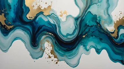 Abstract Fluid Art with Watercolor Effect and Gold Leaf Accents
