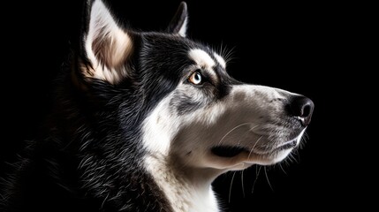 Obraz premium Majestic Siberian Husky Gazing Into Dramatic Snowy Landscape with Captivating Lighting and Mood