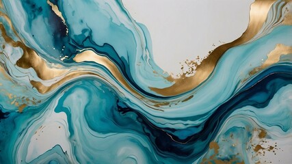 Abstract Fluid Art with Watercolor Effect and Gold Leaf Accents
