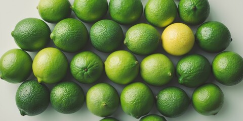 Top view of a vibrant array of freshly picked green limes filling the frame.