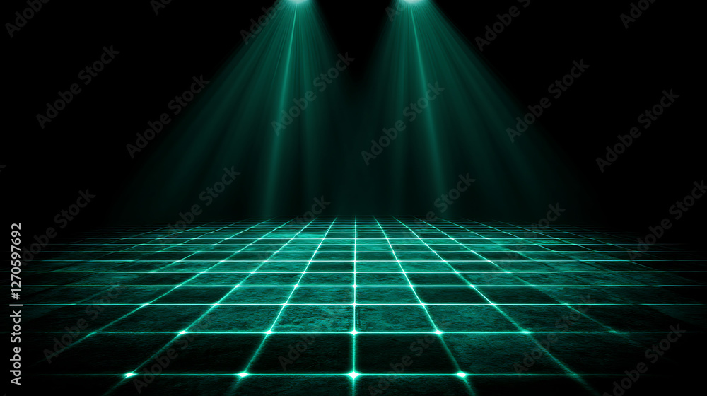 Poster electric grid stage illumination and spotlight beams in a sci-fi setting design element art