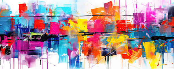 Vibrant abstract artwork with bold colors and dynamic brush strokes in a contemporary style