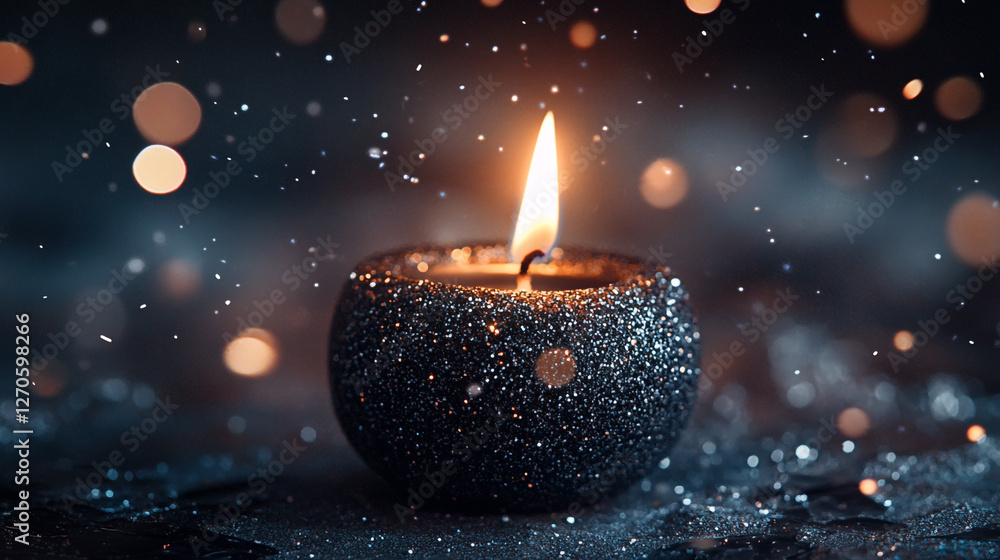 Poster elegant candle flickers softly amidst sparkling lights in a serene setting