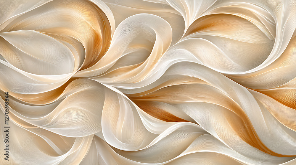 Poster elegant abstract swirls of white and gold artistic rendition background texture with fluid design