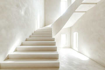 Fototapeta premium Abstract architecture, horizontal photo background. White staircase, empty interior fragment