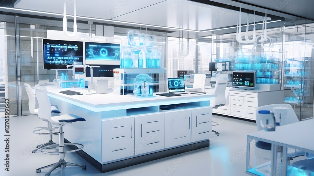 Poster cutting edge biotechnology research laboratory featuring state of the art dna sequencing technology 