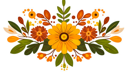 Elegant Floral Arrangement with Autumn Colors and Decorative Accents on a White Background