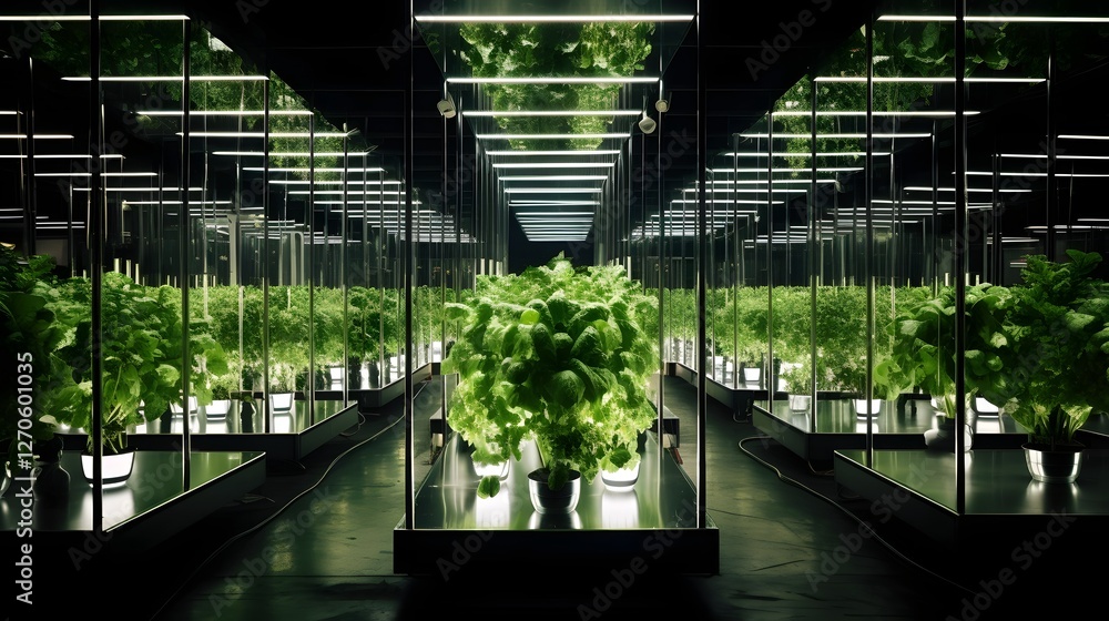 Aufkleber futuristic vertical farm with automated crop monitoring system for optimized and sustainable urban a