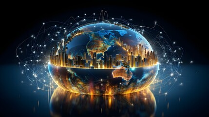 Fototapeta premium Holographic Earth Surrounded by Digital Energy Flow A Futuristic Visualization of Sustainable Energy and Environmental Protection