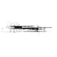 Obraz premium Elegant Structure Minimalist Building Contemporary Design Architectural Sketch Black and White Aesthetic