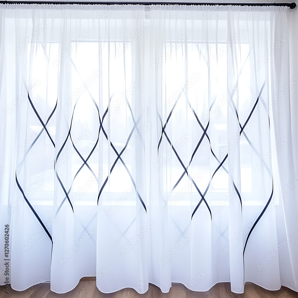 Poster elegant window curtains with geometric design creating a soft and airy ambience in bright room