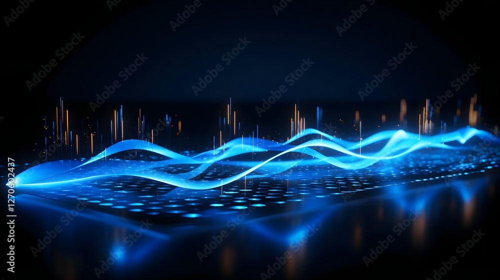 Poster futuristic 6g wireless network concept featuring glowing data waves neon signals and a minimalist ab