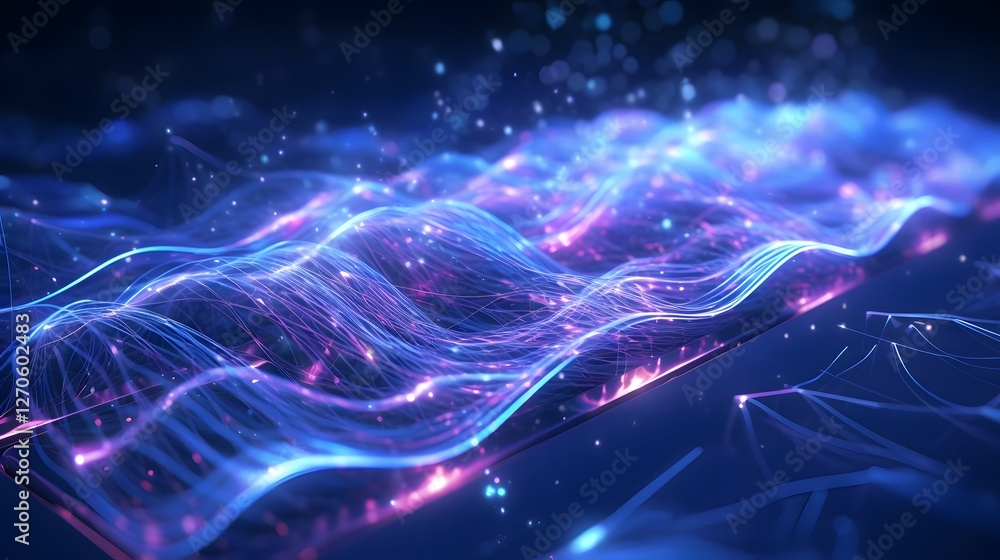 Poster futuristic 6g wireless network concept showcasing glowing data waves digital signals and high tech c