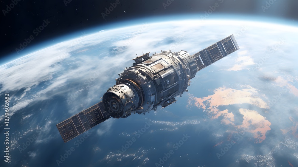 Poster a high tech space satellite orbiting the earth symbolizing advanced global connectivity digital infr