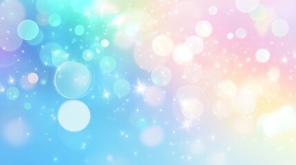 Obraz premium Pastel rainbow bokeh background with glowing circles and sparkles.