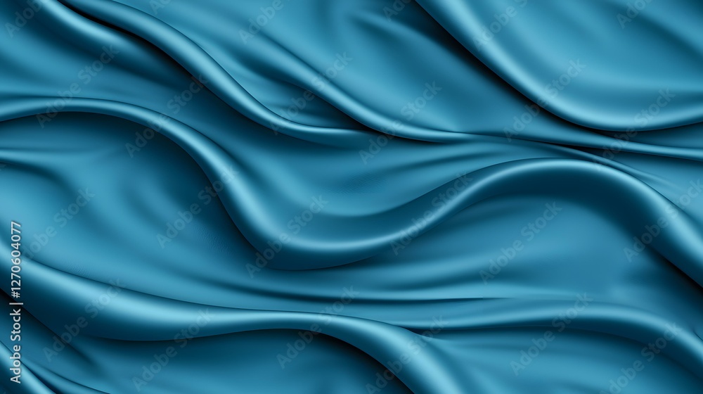 Poster the image contains a teal-colored fabric with soft, flowing folds and waves. the texture appears smo
