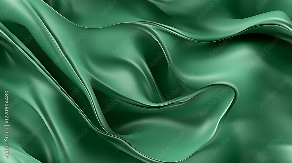 Poster the image contains an abstract rendering of flowing, dark green fabric or liquid, creating smooth, u