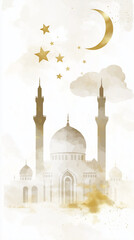 mosque watercolor style for template story background