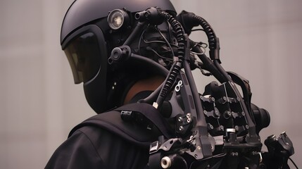 Fototapeta premium Cutting edge medical exoskeleton technology empowering a paralyzed individual to regain mobility and independence in their rehabilitation and daily life