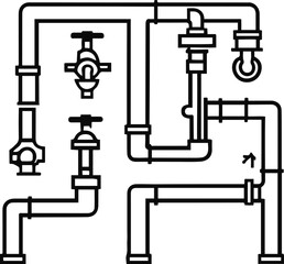 Water supply plumbing icon vector black color white background with only line art 15.eps