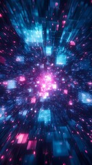 Fototapeta premium Digital technology Future blue purple cube poster background