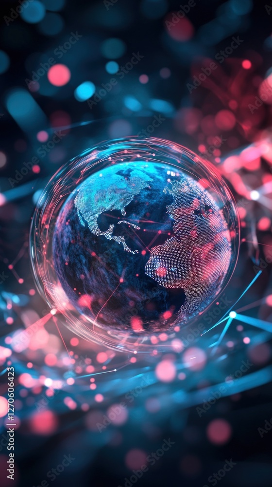 Aufkleber abstract digital globe with glowing lines and bokeh lights